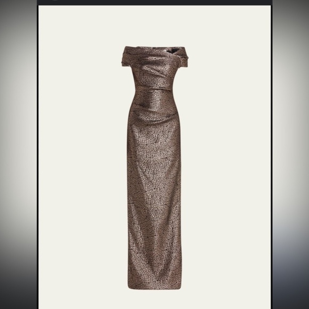 Rickie Freeman - TERI JON Cap-Sleeve Metallic Jacquard Column Gown size 8 -